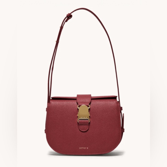 NWT Senreve Cadence Crossbody Italian Pebbled Leather Merlot Burgundy Red Gold - Picture 13 of 16